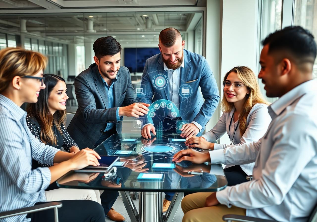 HERTER team collaborating around a digital workspace